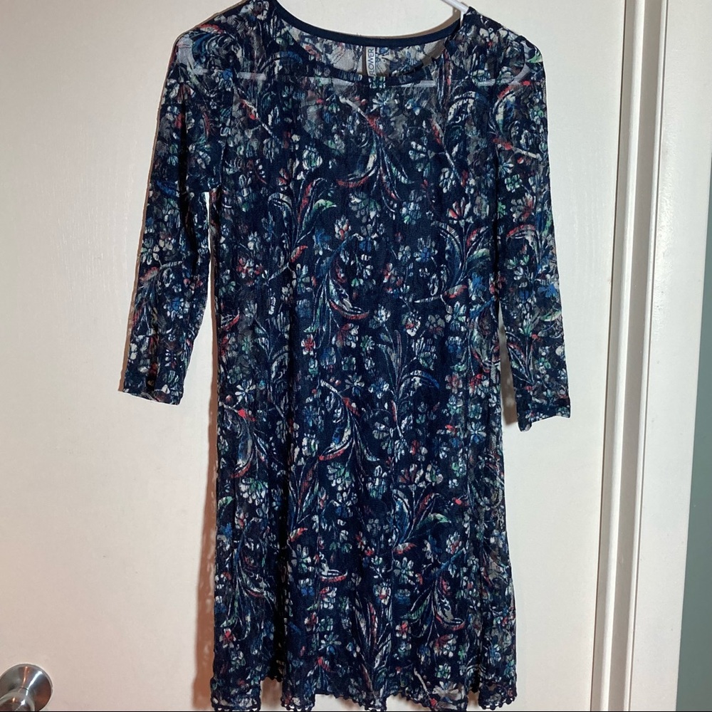 Wallflower Navy Blue Floral Lace Sheer Overlay Dress with Slip Set Womens Small